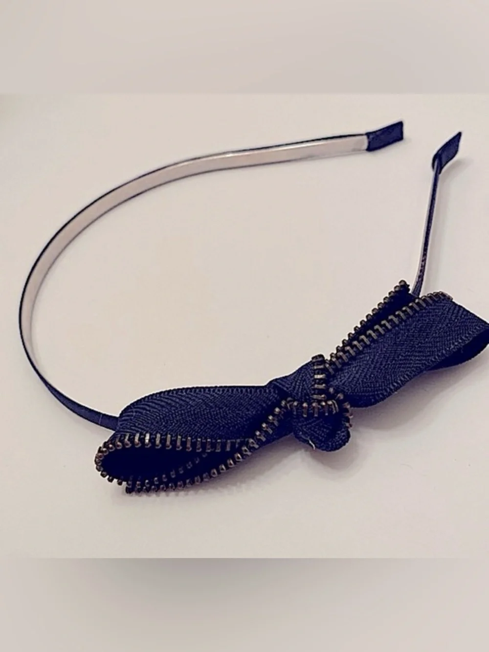 Blue Zipper Bow Trendy Edgy Headband