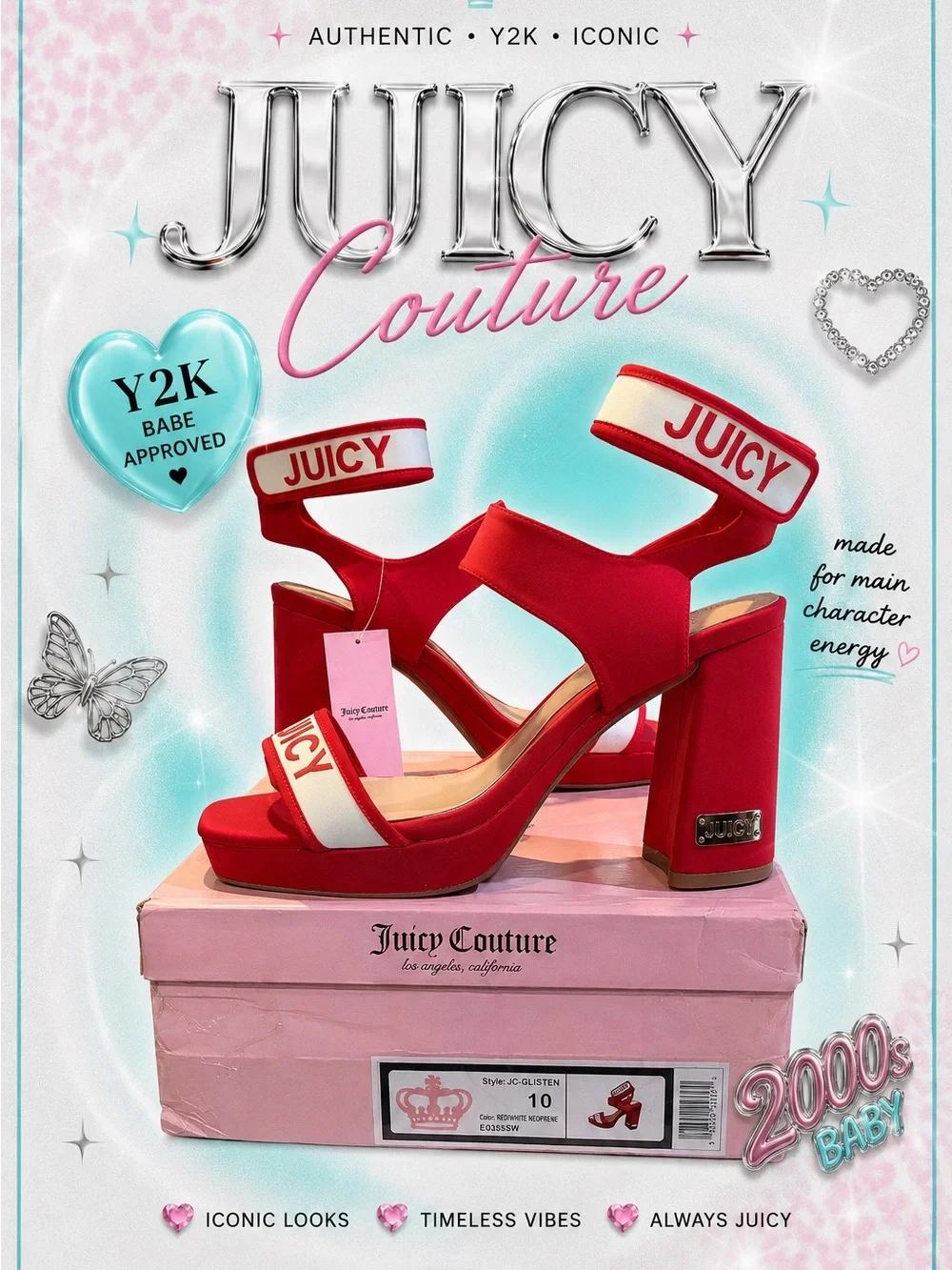 NWT Juicy Couture JC-Glisten Red Platform Heels Size 10 Y2K Style Y2K inspired