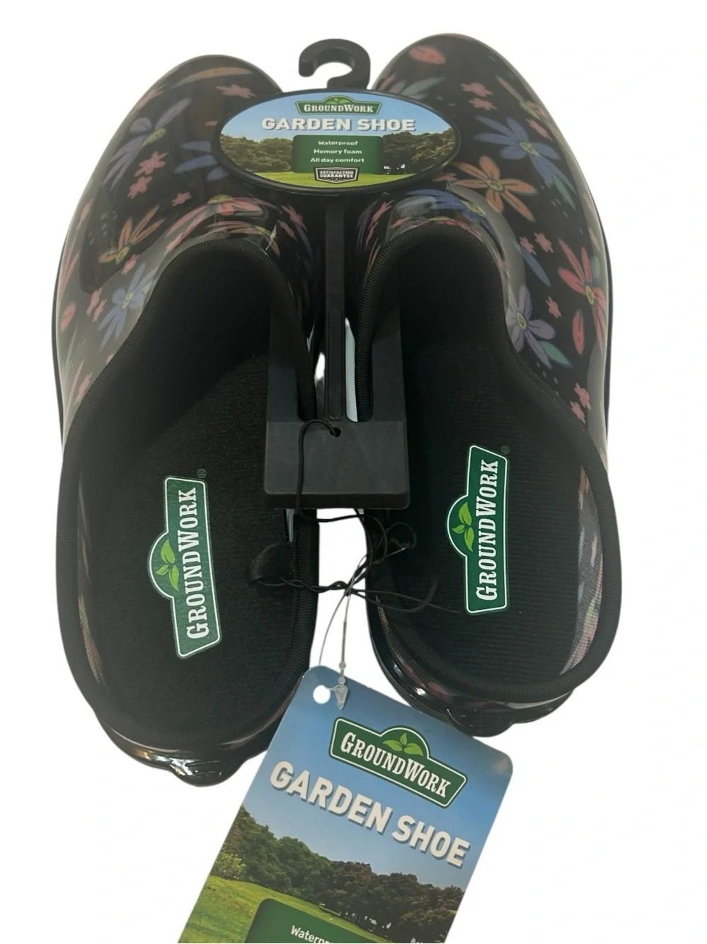 Floral Garden Shoes Waterproof Memory Foam Clog Black Multi Women’s Size 8 NWT