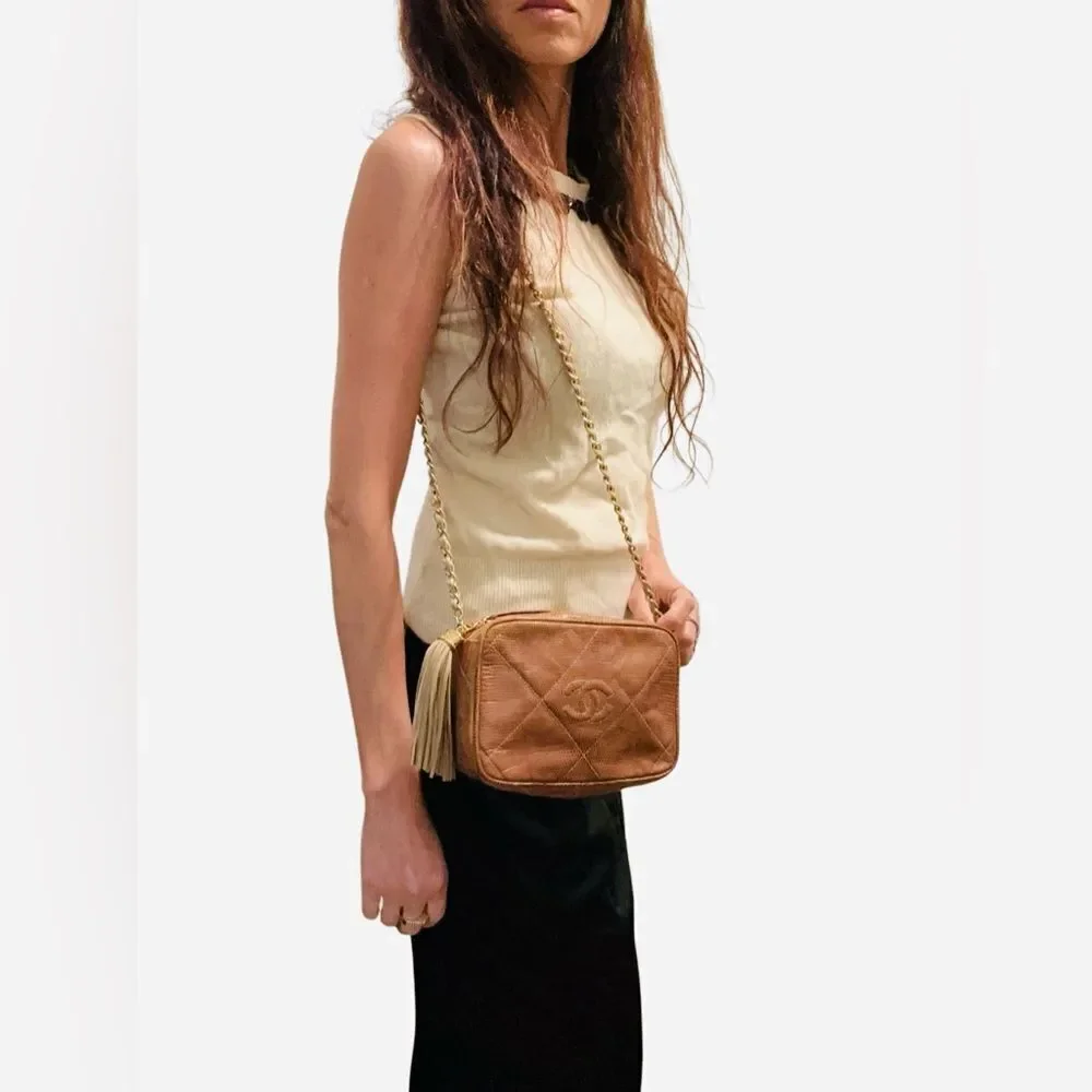 CHANEL Tan lizard Leather Crossbody Bag