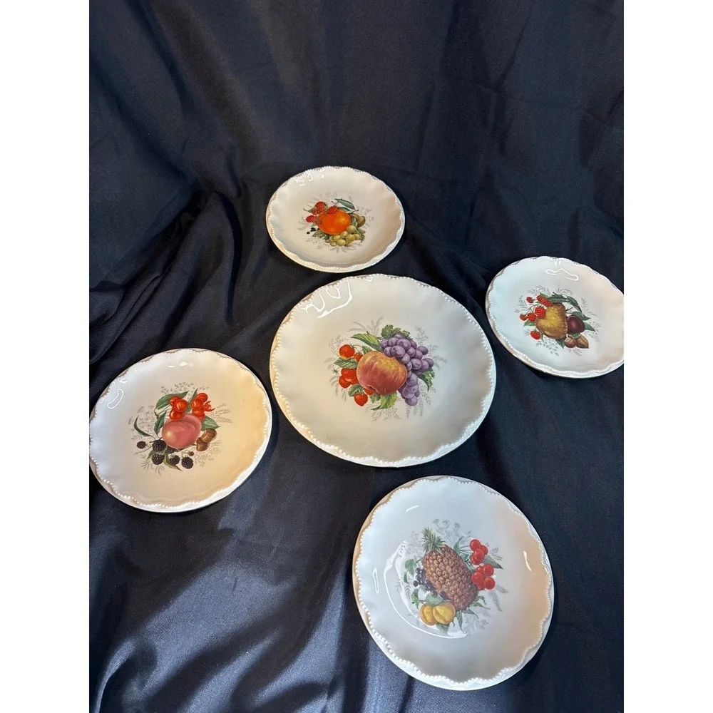 Bavaria Fruit Dessert Plates Set of 5 Vintage Ruffled Edge Porcelain