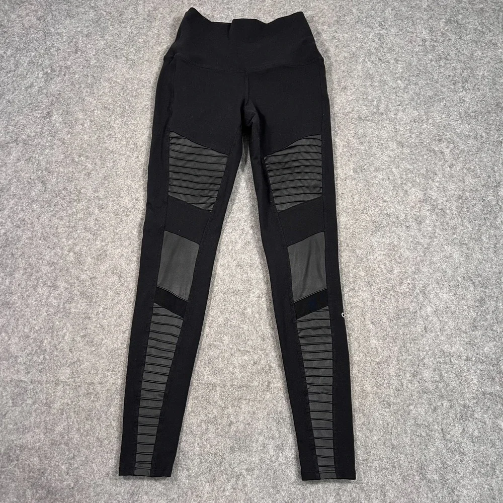 Alo Yoga Black High Waisted Moto 7/8 Ankle Cropped Leggings Women's Size XS