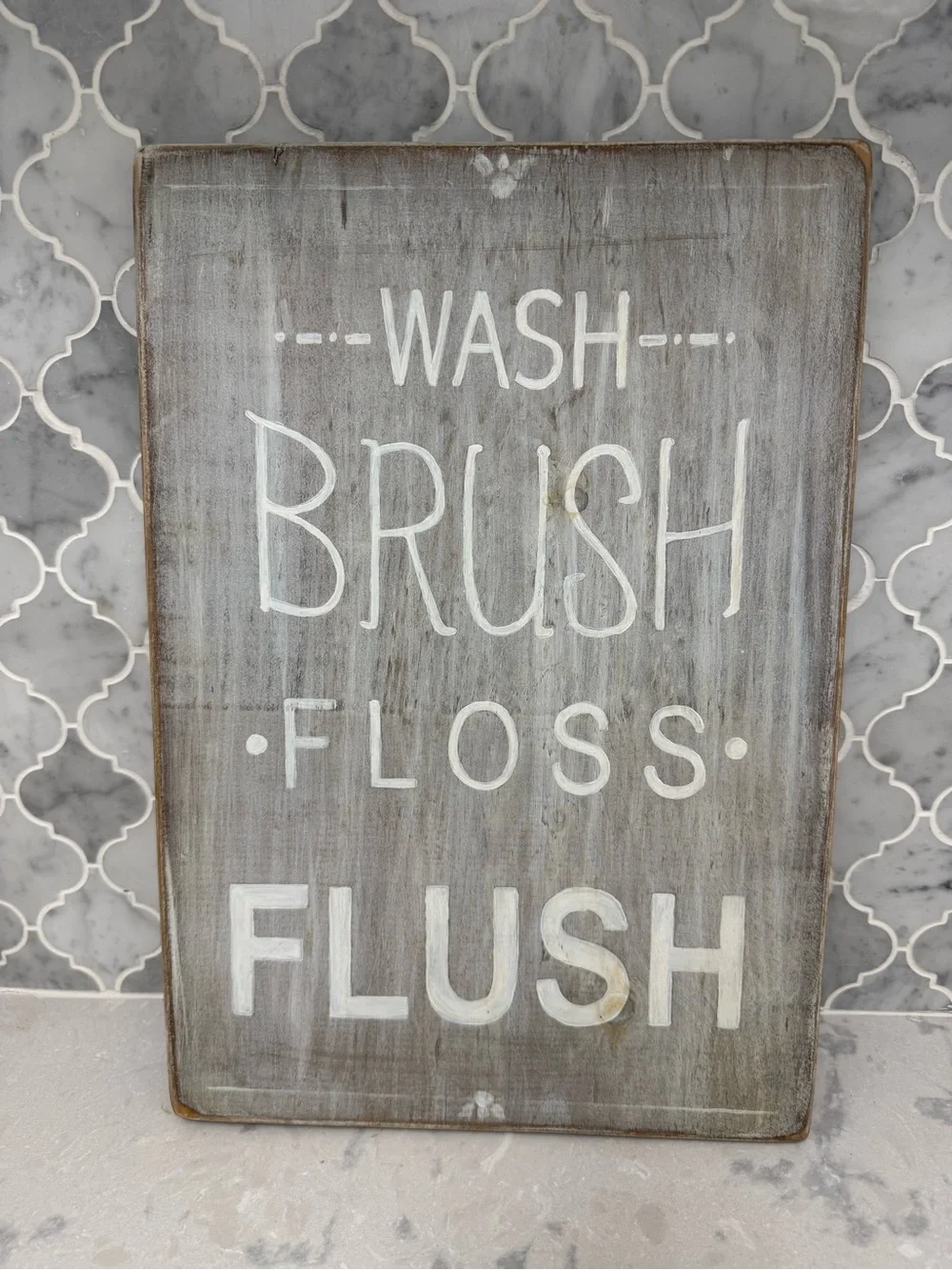 Vintage Gray 'Wash Brush Floss Flush' Bathroom Sign