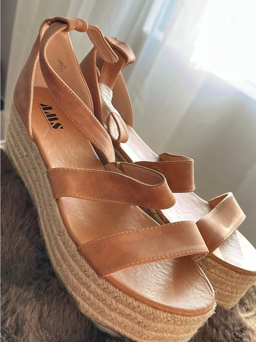 NWOT Women's AMS EMMA-2 Tan Espadrille Wedge Sandals