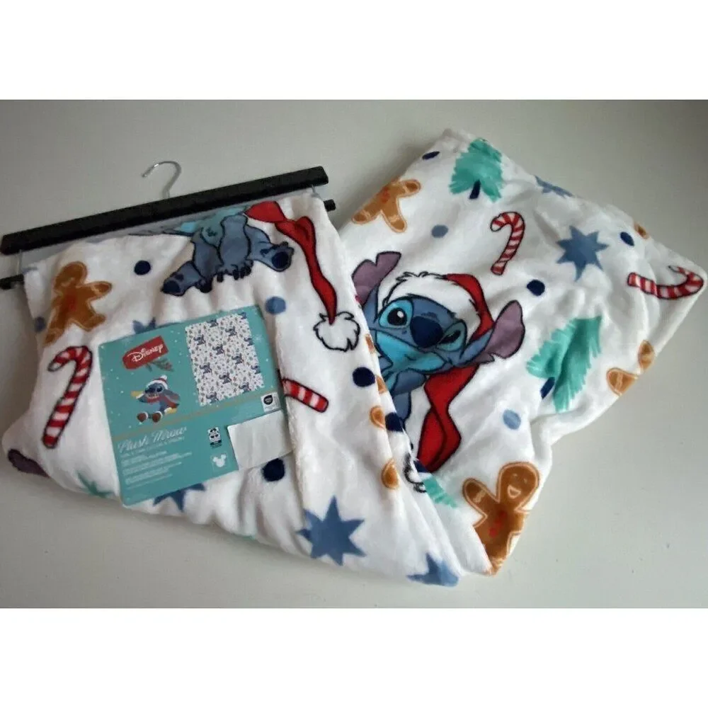Disney Stitch Christmas Gingerbread Cookie Blanket Throw 50 X 70” Candy Cane NEW