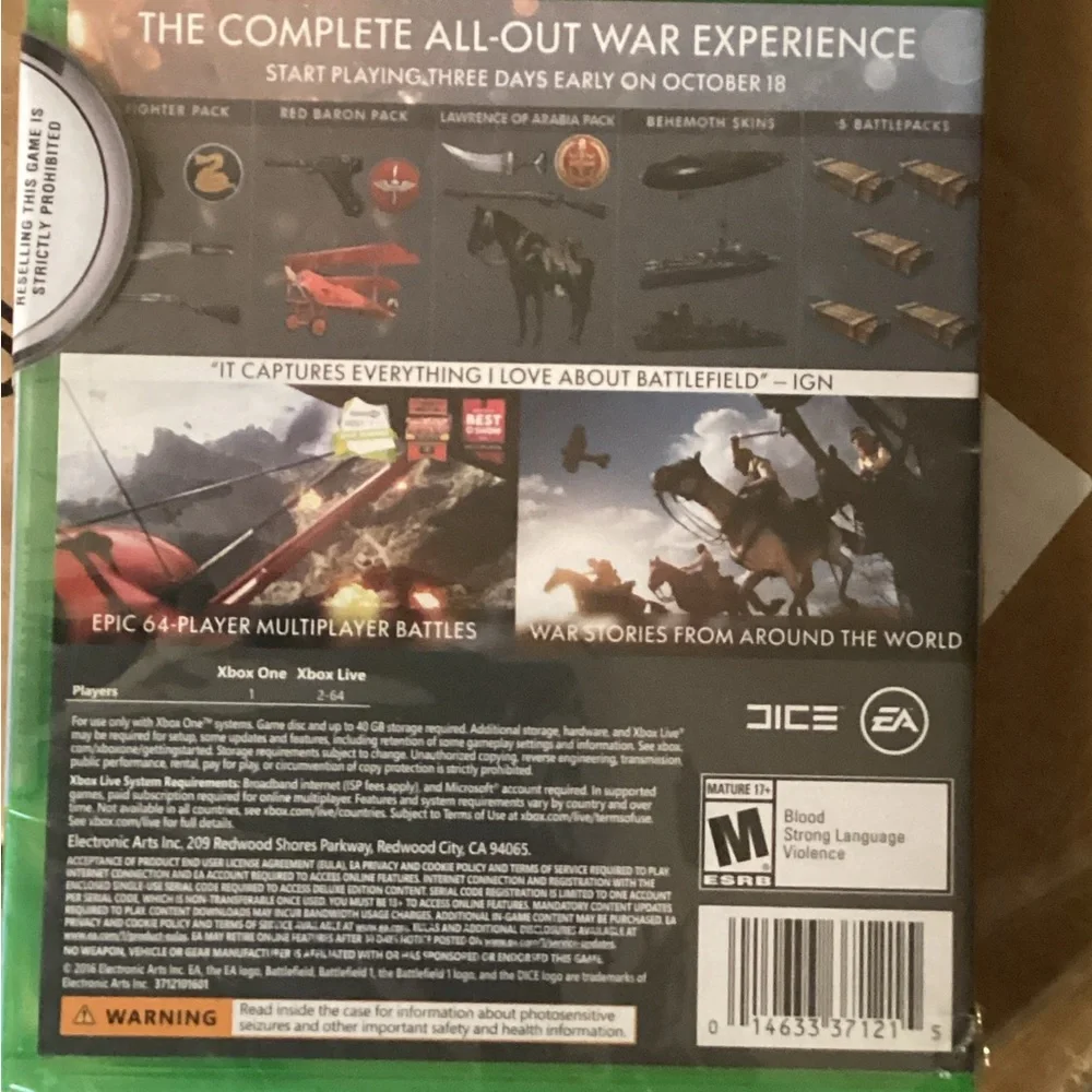 xbox xbox one battlefield 1 new