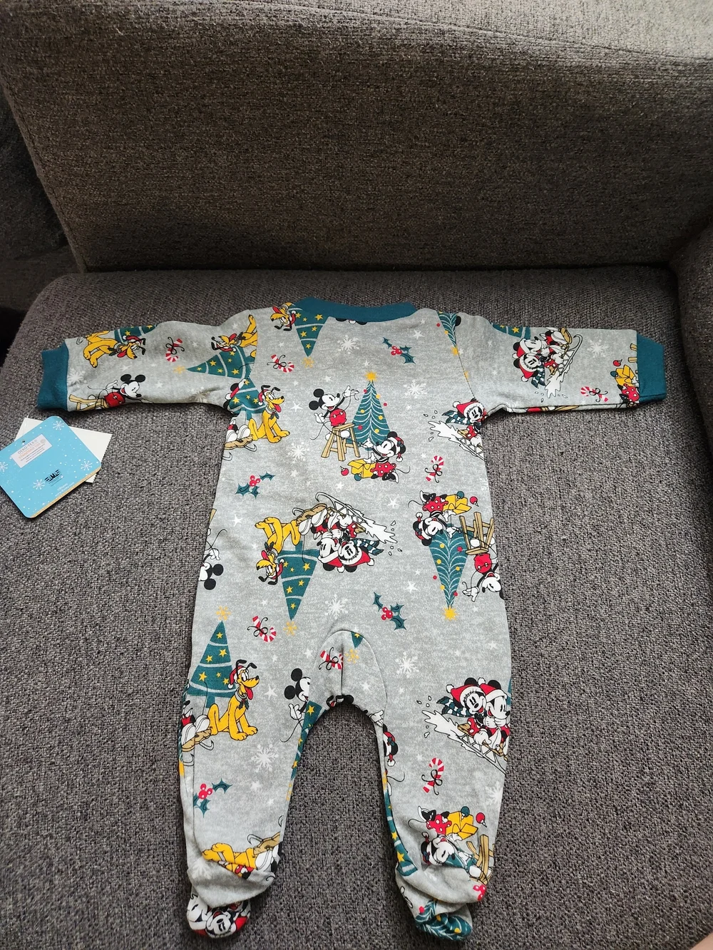Disney Gray Mickey & Friends Holiday Footed One-Piece For Babys Size NB