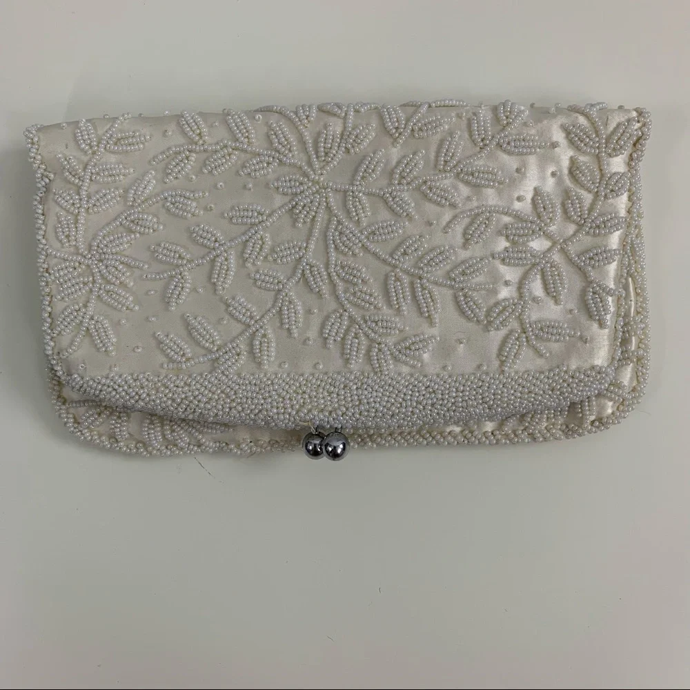 Vintage White Beaded Purse and Gloves