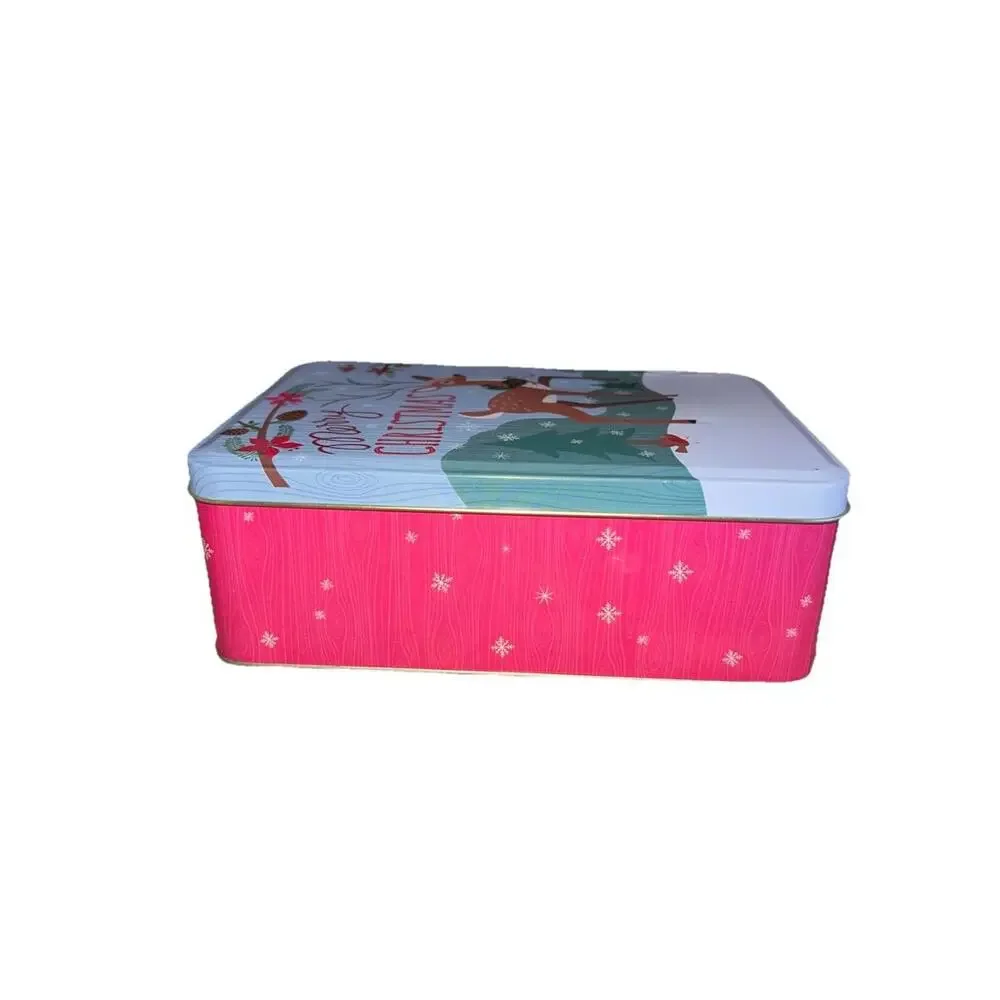 Vintage Style Reindeer Christmas Tin - Retro Woodland MCM Holiday Cookie‎ Box