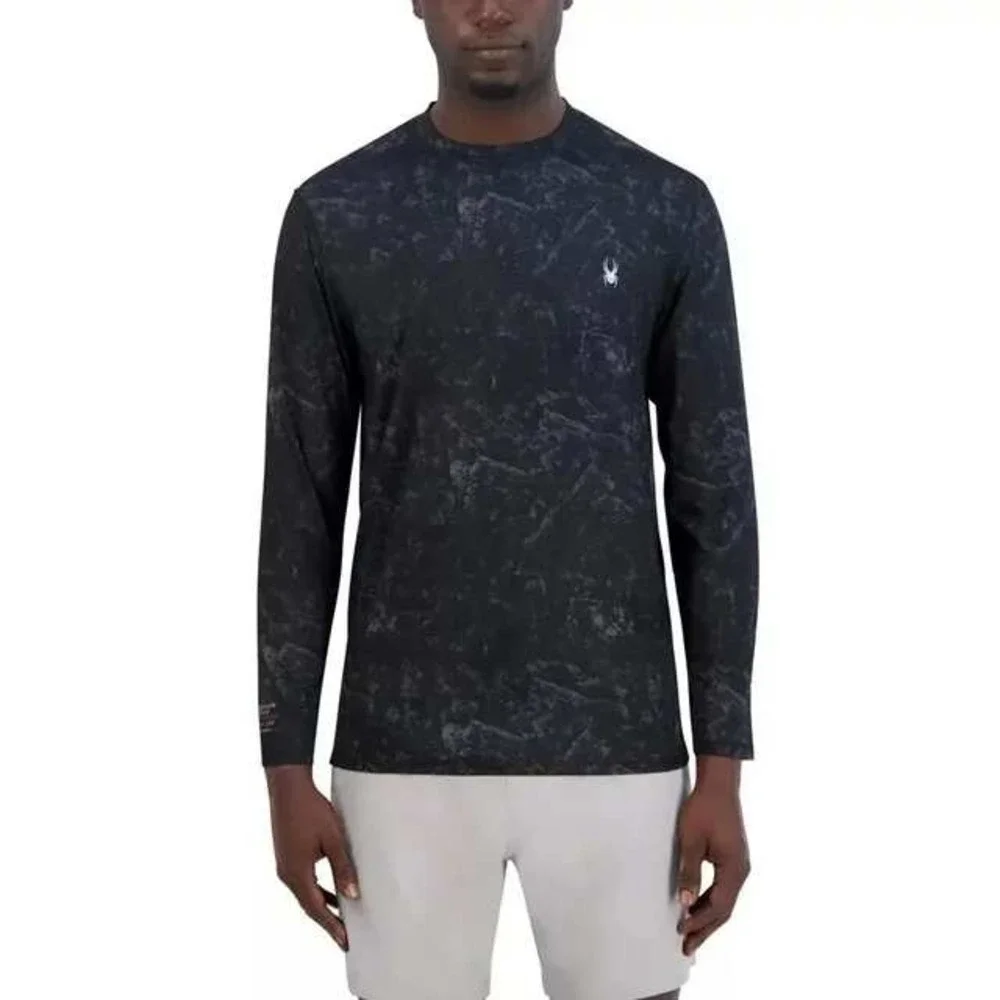 Spyder Swim Mens Rash Guard Long‎ Sleeve Shirt UPF50 Small Black New with Tags!