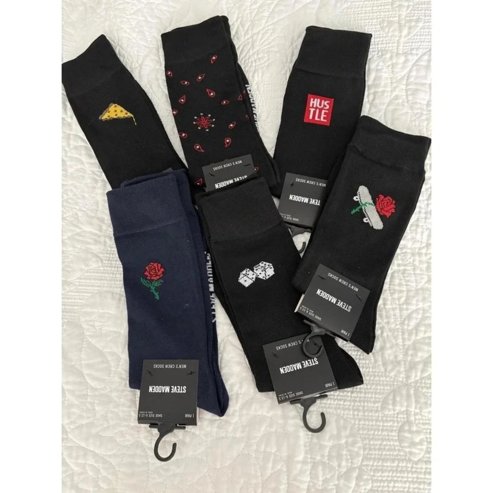 NWT Steve Madden 6-Pack Novelty Crew Socks Fits Shoe‎ 6-12.5