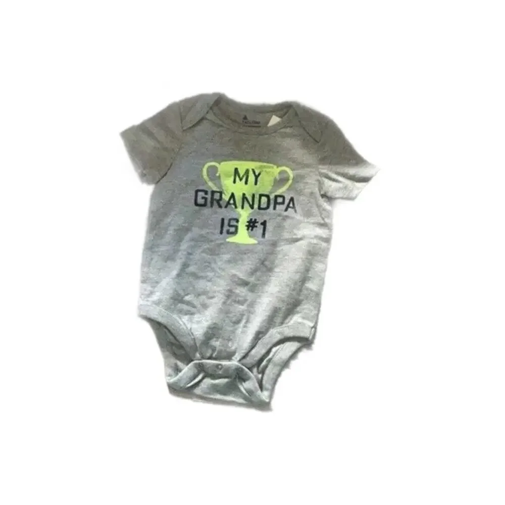 Gap Boys Bodysuit Sz 12-18 Months My Grandpa is #1 Gray Short Sleeve Cotton NEW‎
