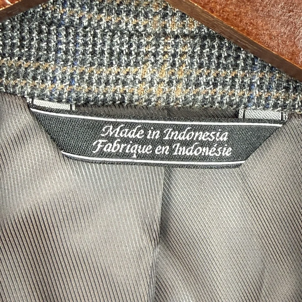Saks Fifth‎ Avenue Black Label Blazer Men 46R Wool Black/Blue/Tan Elbow Patches