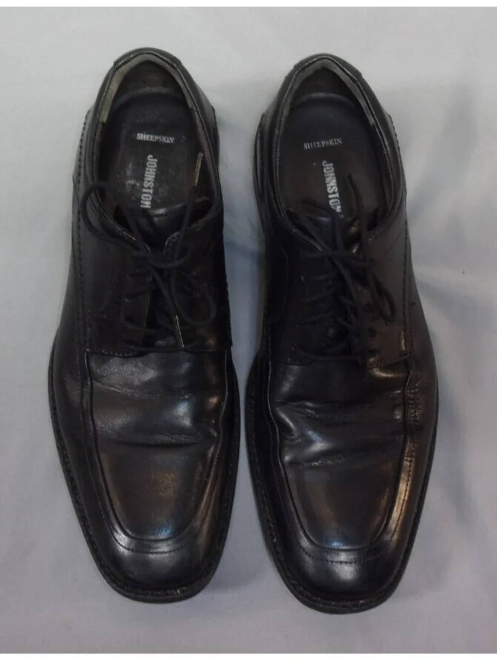 DESIGNER JOHNSTON & MURPHY SHEEPSKIN LACE UP OXFORDS BLACK SHOES MEN SIZE 8 1/2M