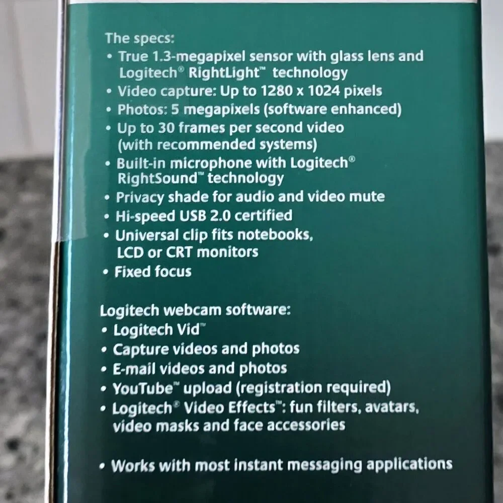Logitech Webcam C500 1.3-MP Video Glass Lens Built In Microphone Zoom Homeschool