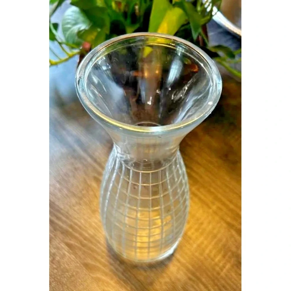 Vintage Pasabahce Block Optic Glass Carafe Clear Ribbed 10.25
