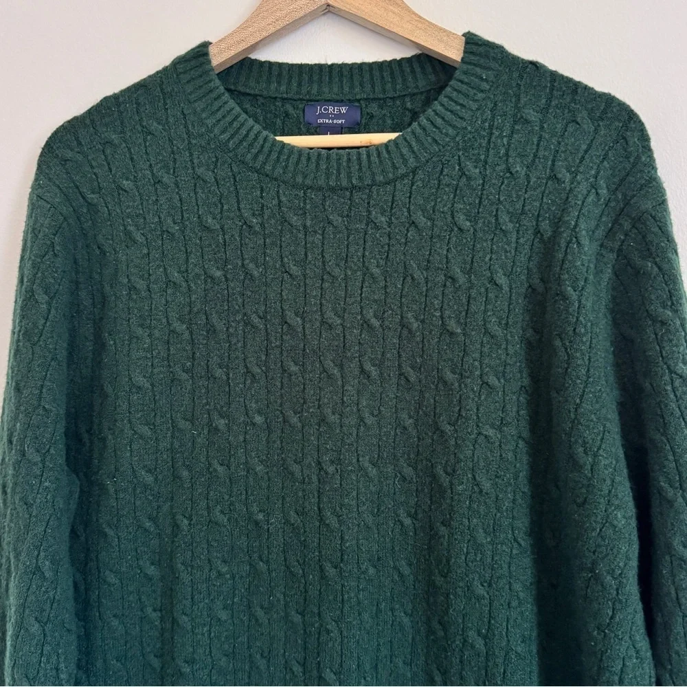 J. CREW Cable Knit Sweater Size Large Forest Green Cotton Men’s Pullover Soft