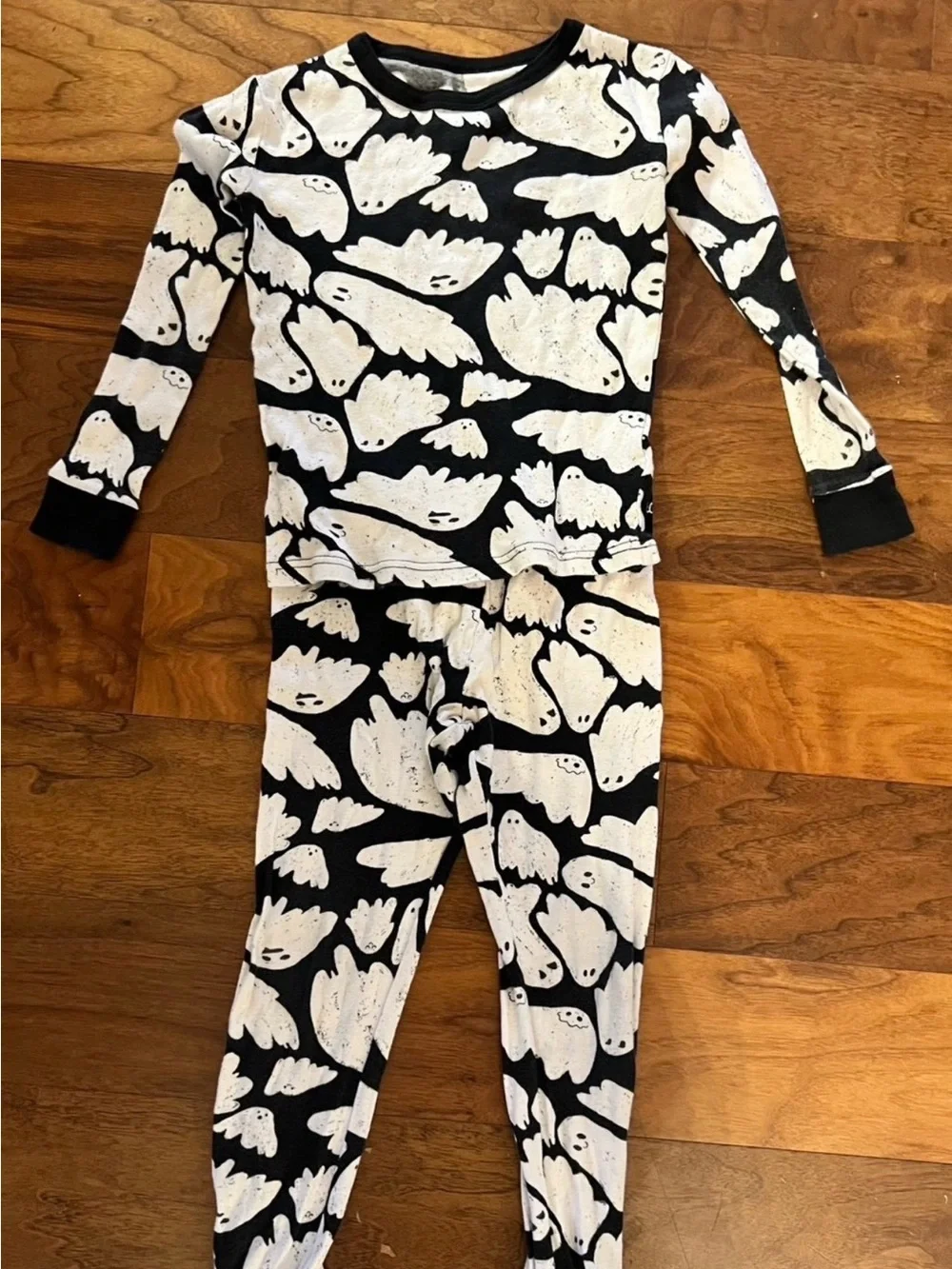 Kids Black and White Ghost Print One-Piece Pajama Set