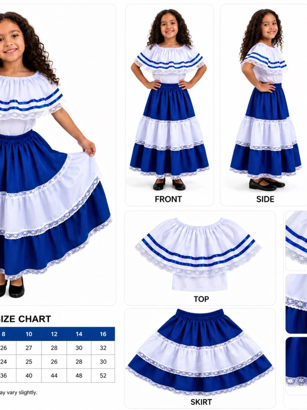 Girls Blue and White Traditional Dance Costume - Kids