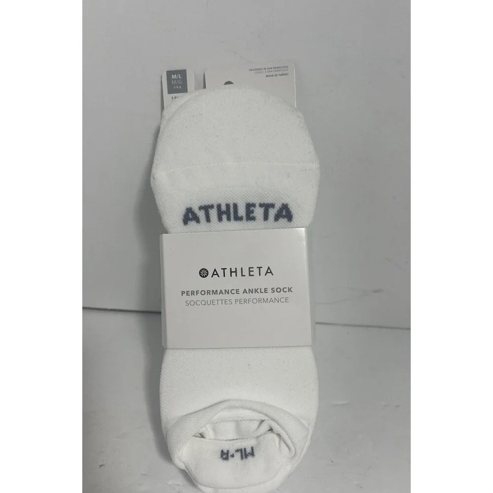 Athleta Men's Performance 3 Pack Ankle Socks ML-R Size: M/L White