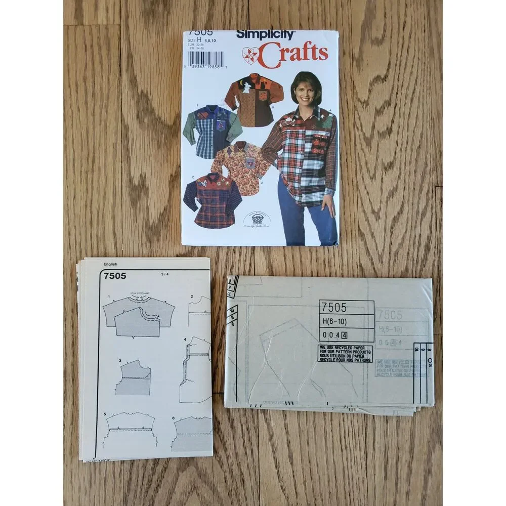 Simplicity 7505 Pattern Womens sz 6 - 10 Patchwork Collared Button Shirt New
