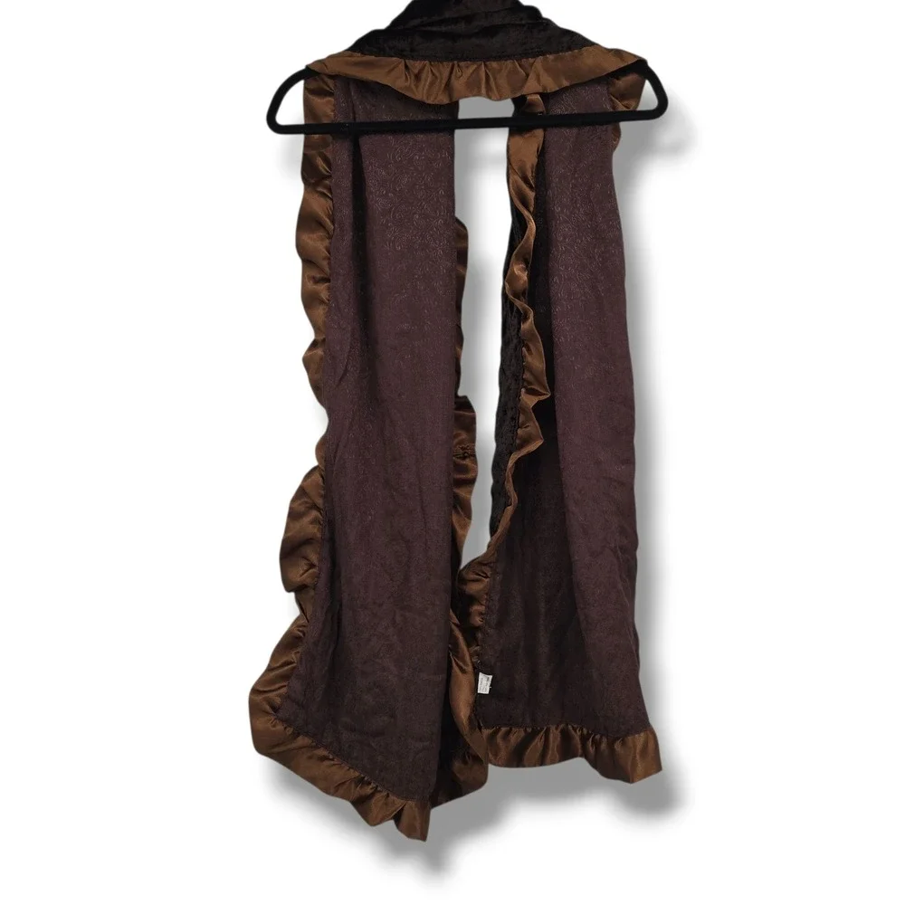 Brown Faux Fur Ruffle Scarf Damask Jacquard‎ Reverse Evening Wrap Stole