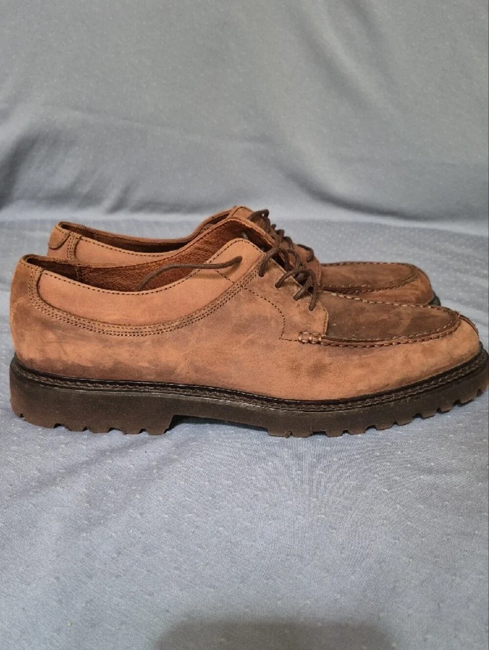 Sebago Extra Light Mens 10 Brown Suede Moc Toe Oxford Shoe Lug Sole Quiet Luxury