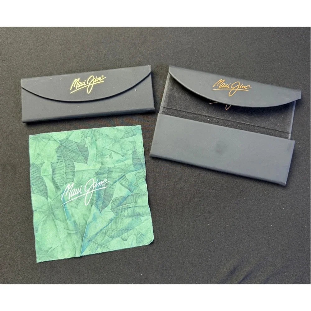 Maui Jim Sunglasses Case Set 2 Black Folding Hard Case Tropical Cleaning Cloth