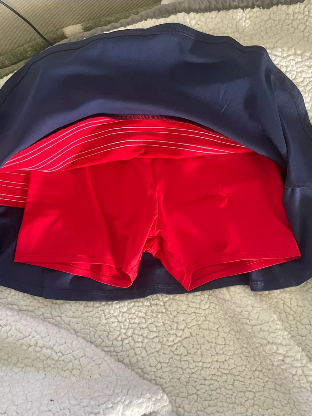 adidas Red and Navy Girls Athletic Skirt with White Stripes