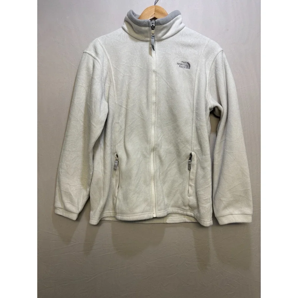 The North Face‎ Full Zip Fleece Jacket Girls White Logo Zipper Pockets XL