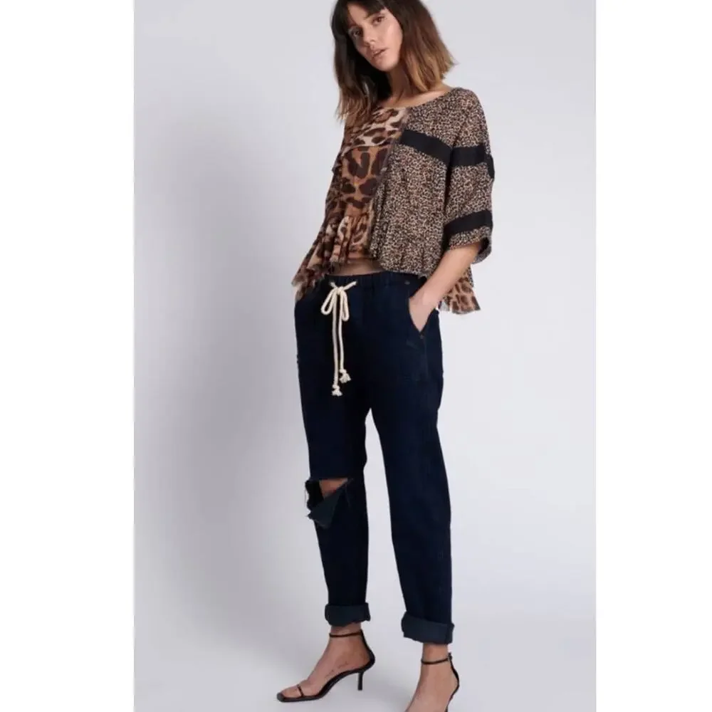 New Free People OneTeaspoon Shabbies Drawstring Boyfriend Jeans $138 SMALL