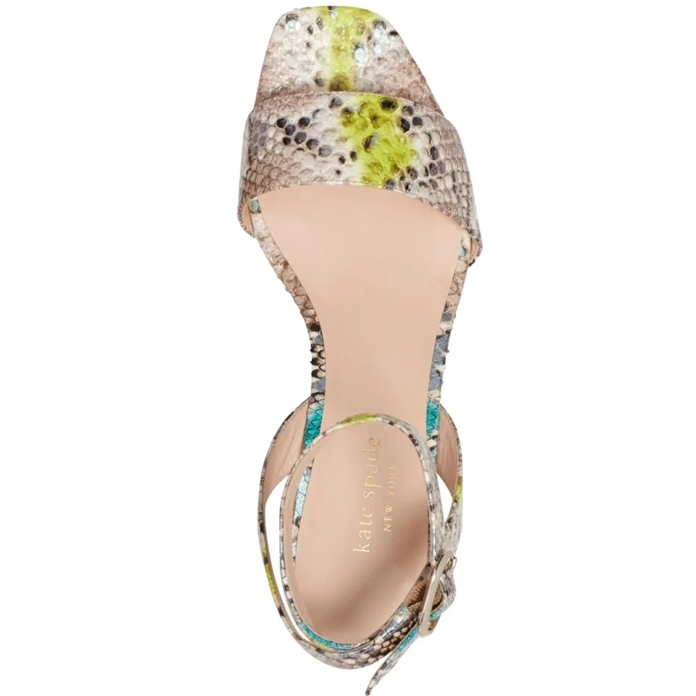 KATE SPADE Lucia Snakeskin Leather block heel Sandall Ankle strap round toe shoe
