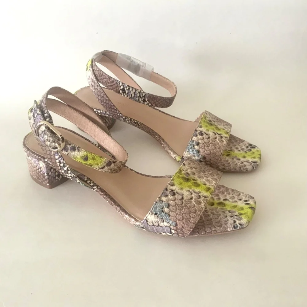KATE SPADE Lucia Snakeskin Leather block heel Sandall Ankle strap round toe shoe