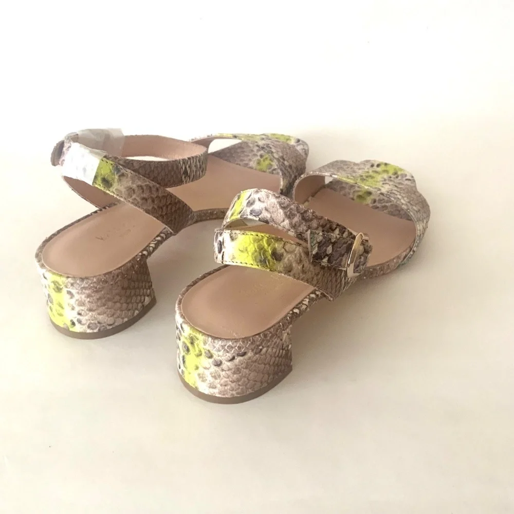 KATE SPADE Lucia Snakeskin Leather block heel Sandall Ankle strap round toe shoe