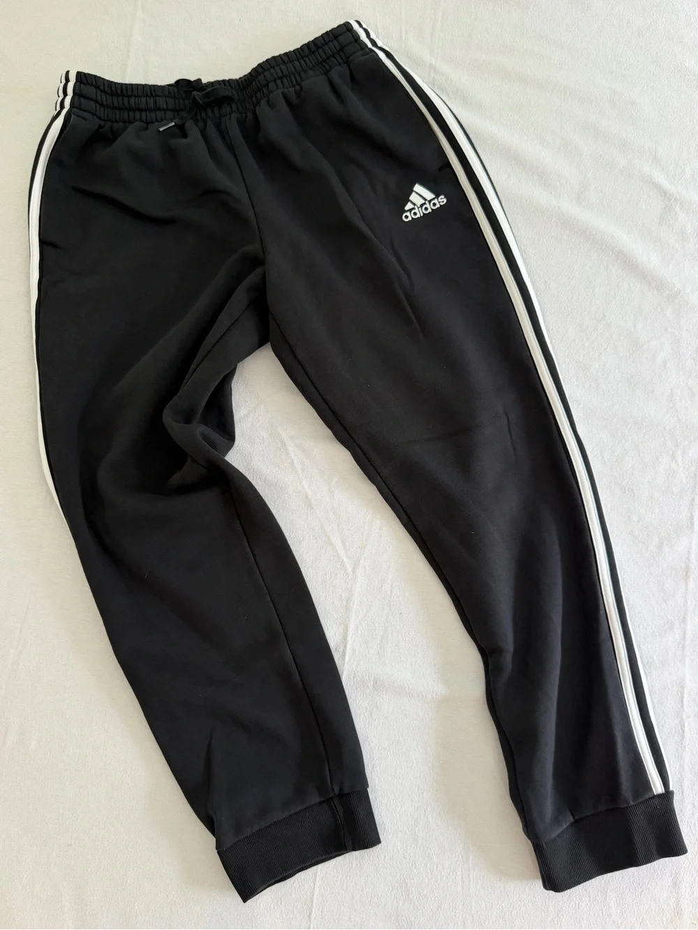 Adidas Mens Black Jogger Track Pants with White Stripes Large