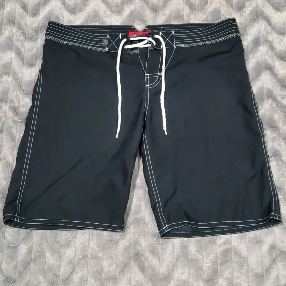 Brents Surf Garments Mens Size L Black White Polyester Swim Board Surf Shorts