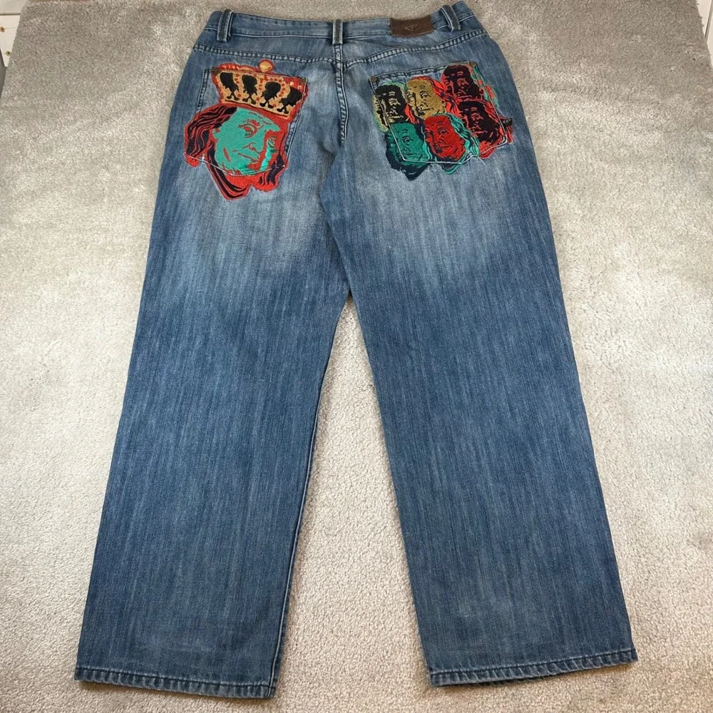 Hood Rich Jeans Men 38 Blue Denim Baggy Benjamin Franklin Embroidered Y2K Style