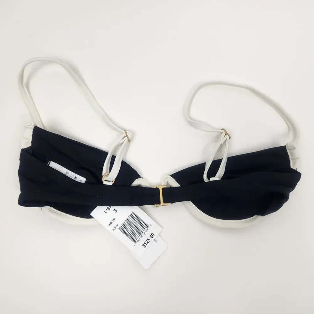 L*Space Nico Bikini Top in Black Cream Size Small Underwire Structured NWT