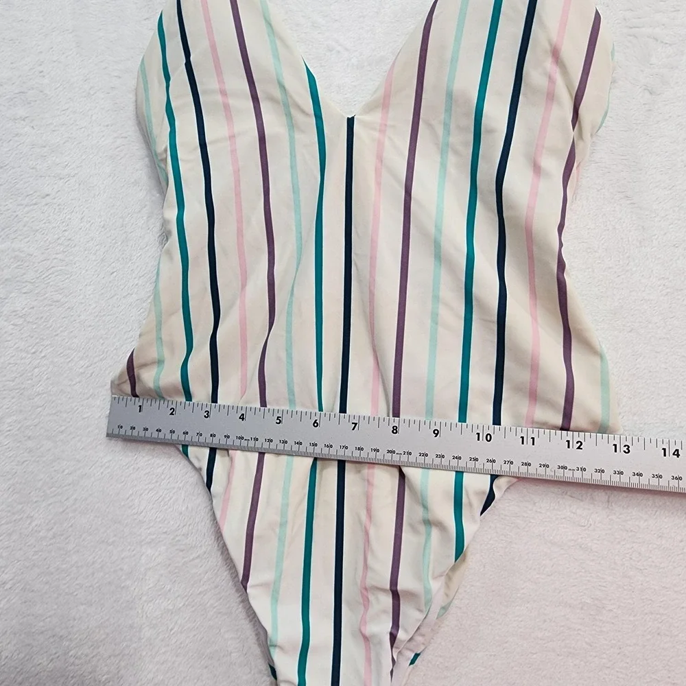 Raisins Swimsuit Womens M Multicolor Lola Stripe Printed Golden Cheeky One-Piece
