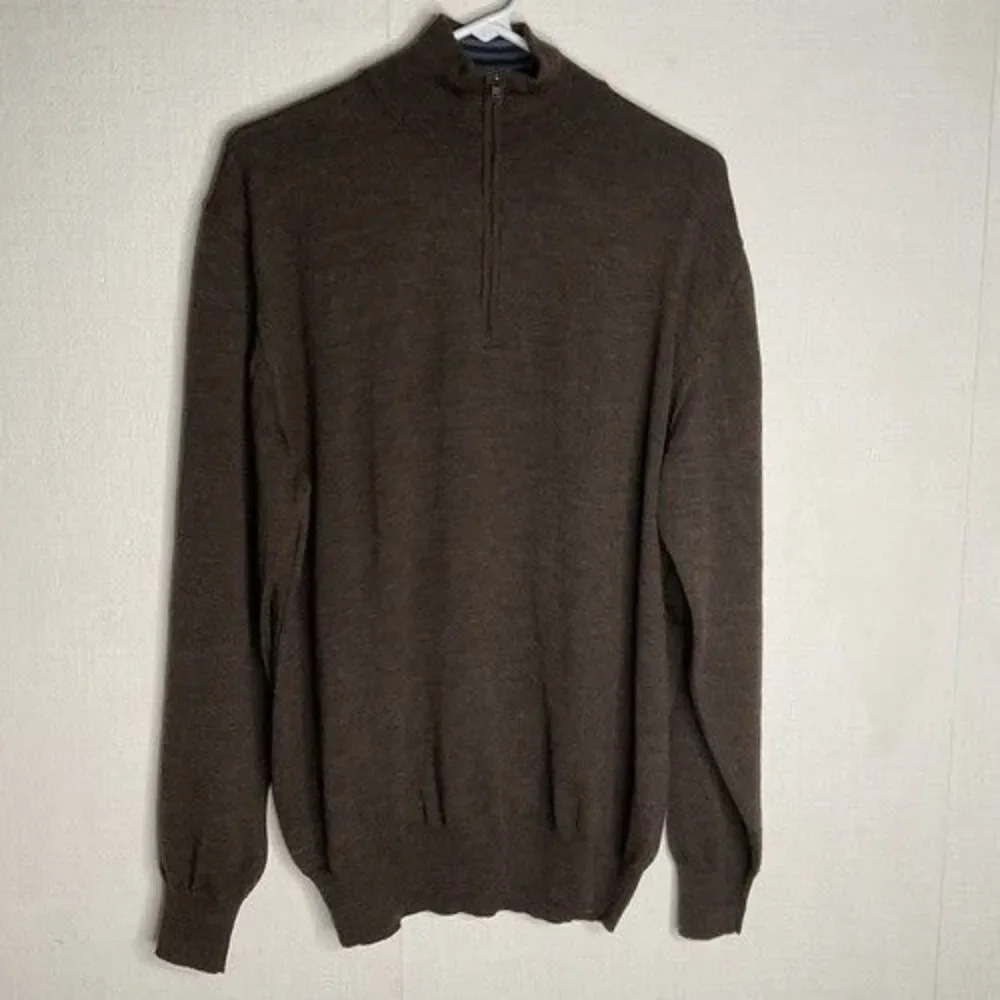 Paul Frederick 100% Merino Wool 1/4 Zip Sweater Pullover Men Size Large‎ Brown