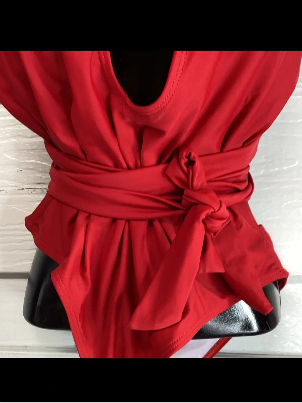Red Deep V Wrap-Front Womens Top with Waist Tie
