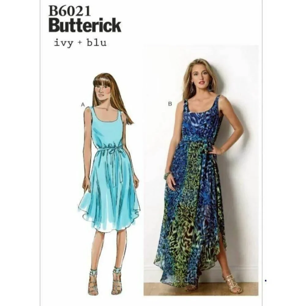 Butterick Sewing Pattern 6021‎ Misses Dress Belt Size 8-16 Maxi Knee Length