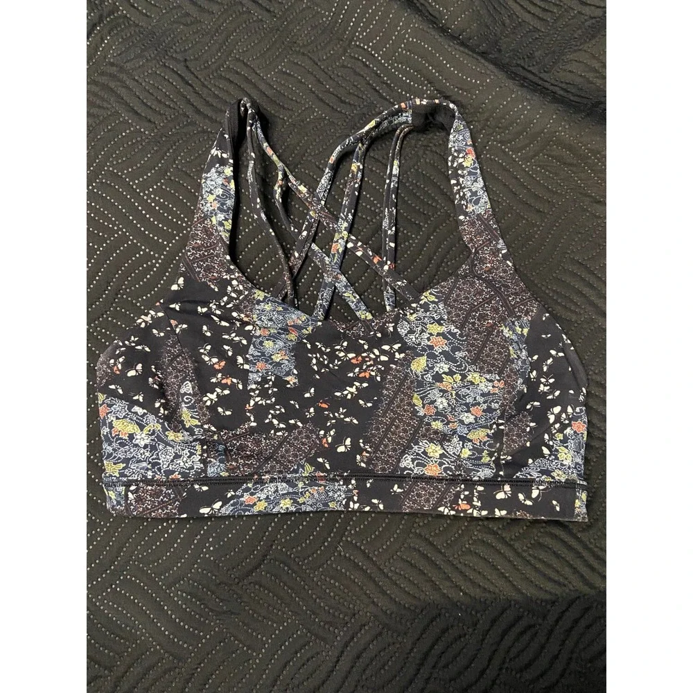 Lululemon Free To Be Serene Bra Size 8 Floral Butterfly Multi Strap Sports Bra