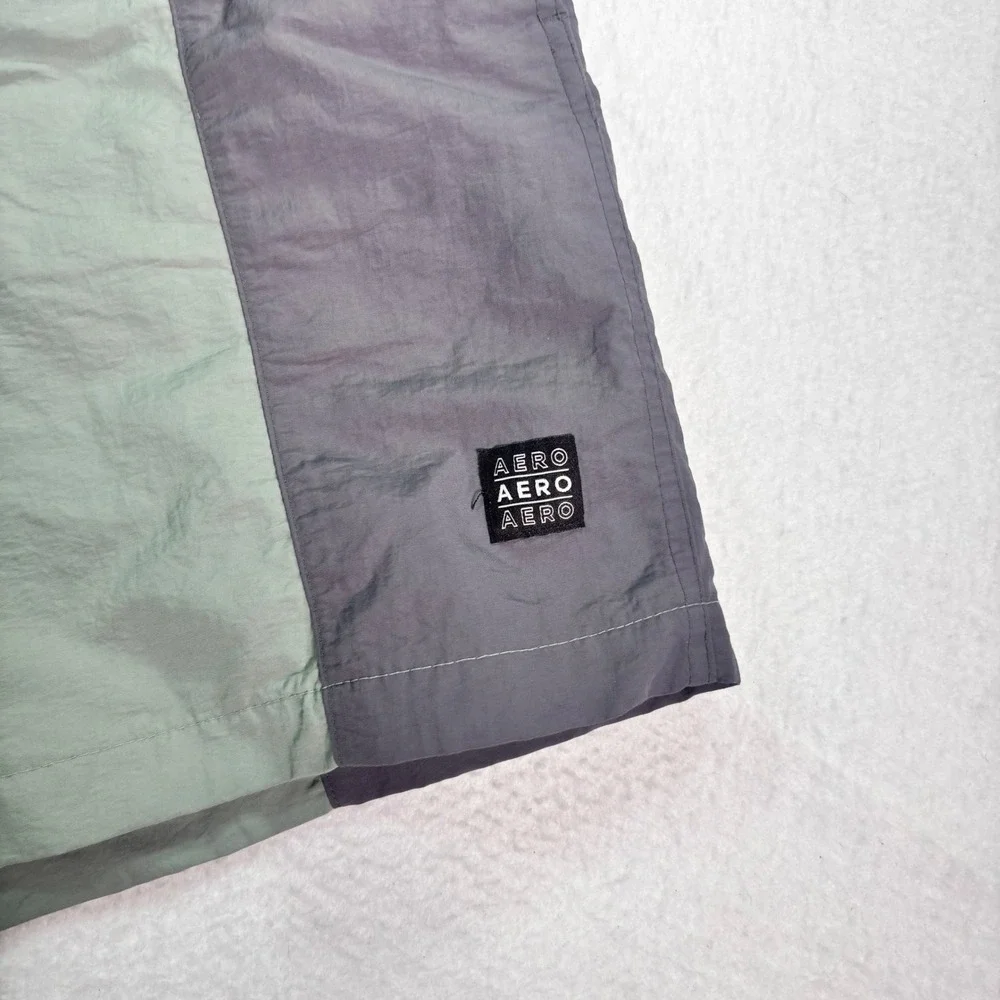 Aeropostale Color Block Swim Trunks Mens Medium Green Gray‎ Lined Beach Shorts
