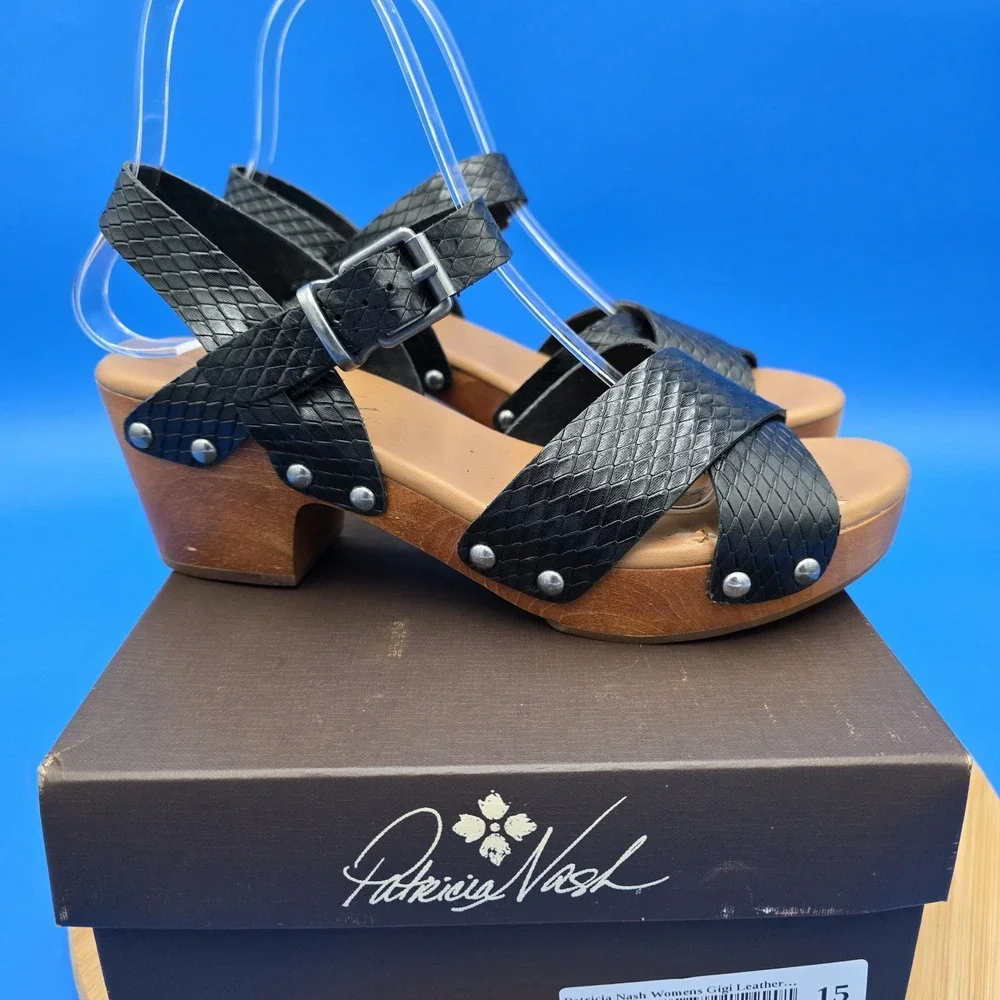 Patricia Nash Gigi Black Leather Clog Sandal Women's US‎ 7 EU 37 w/original box