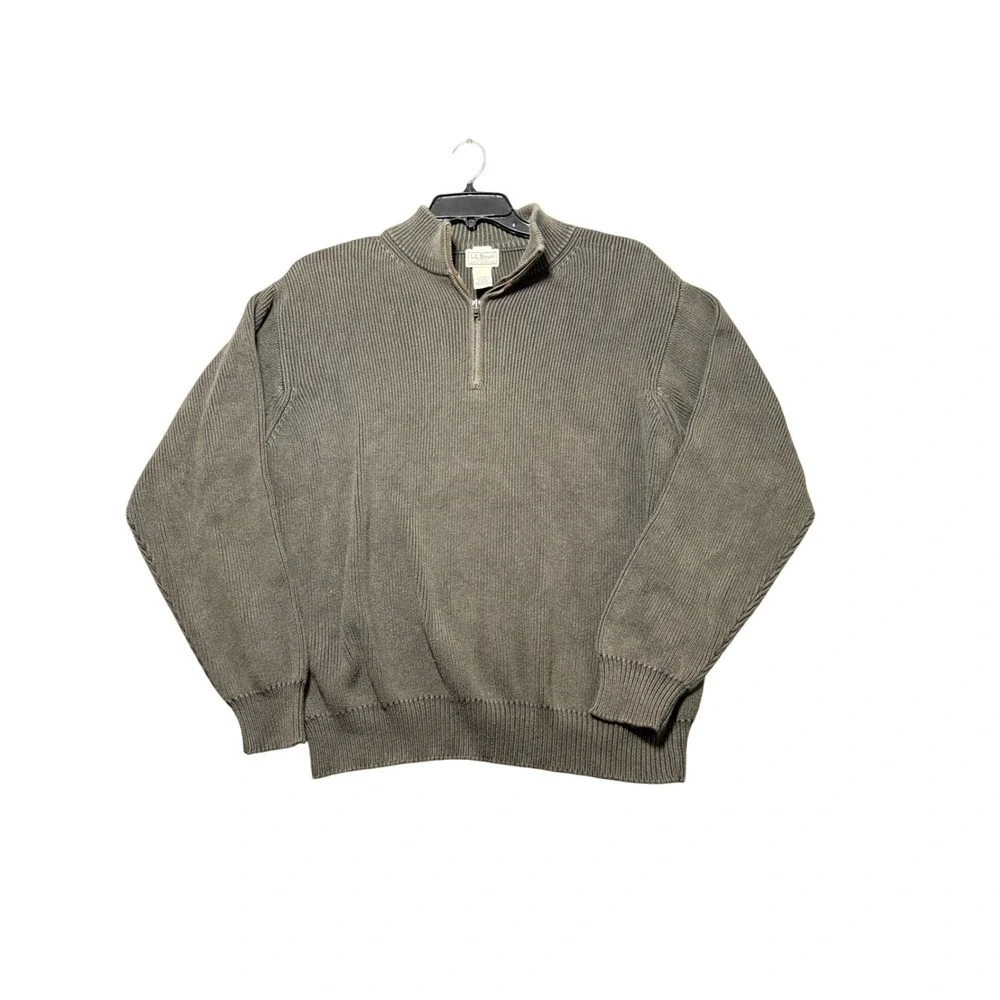 LL‎ Bean Quarter Zip Sweater Mens LG Gray Excellent Ribbed Cotton