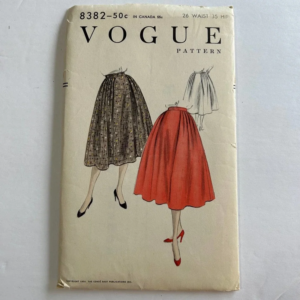 Vogue Vintage 1950's Pattern #8382 Skirt Waist 26 Hips 35‎
