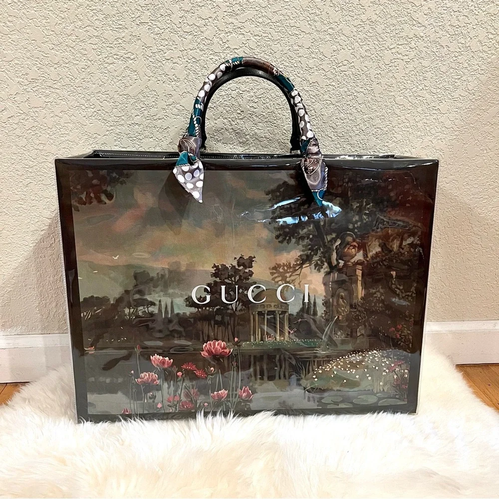Gucci Large Limited Edition Shopping Bag Tote with PVC TPU Clear Cover Handmade