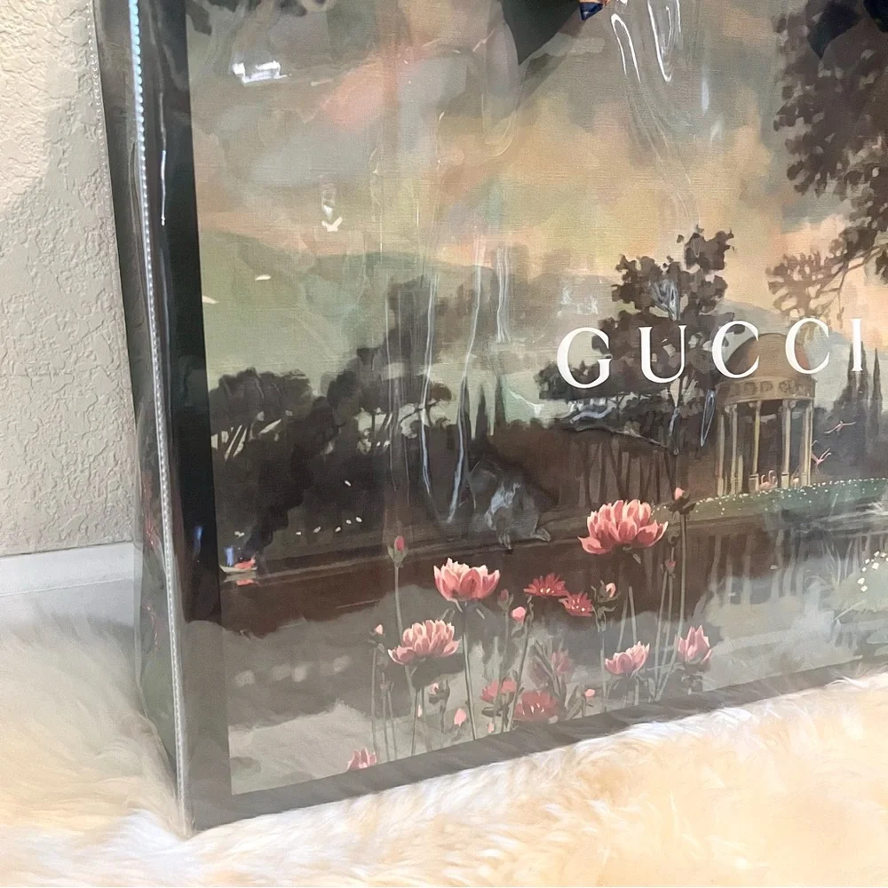 Gucci Large Limited Edition Shopping Bag Tote with PVC TPU Clear Cover Handmade