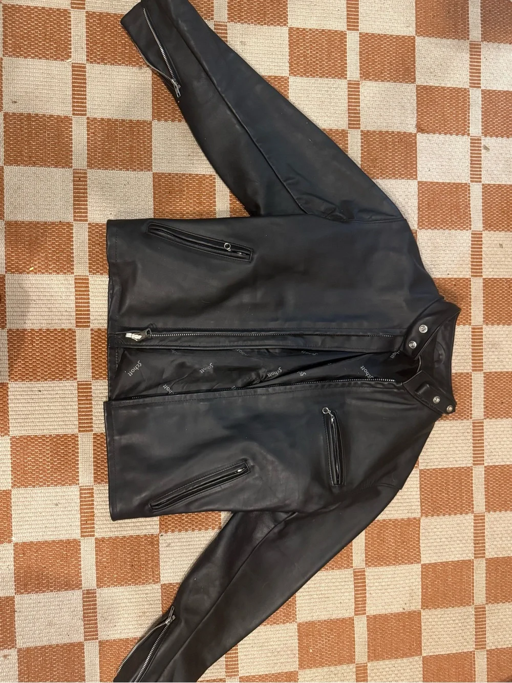 Men's Black Leather Bomber Jacket with Zip Pockets